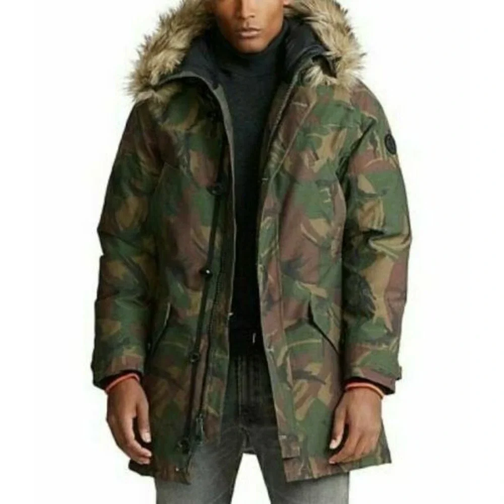Polo Ralph Lauren men's faux fur hooded Camo Down Parka Jacket size Large L $548